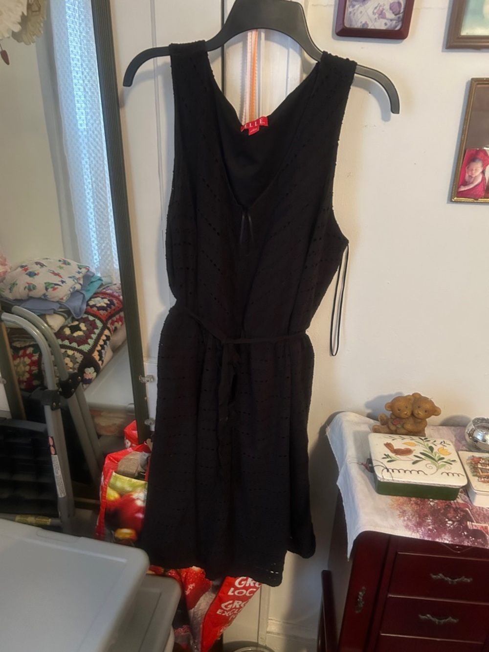 Elle Black Sleeveless Eyelet Midi Dress